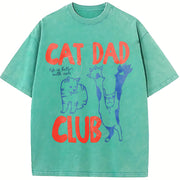 Cat Dad Cat Lover Vintage Washed T-Shirt in Blue