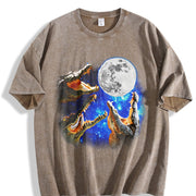 Three Crocodile Moon 90s Vintage Washed T-Shirt in Brown