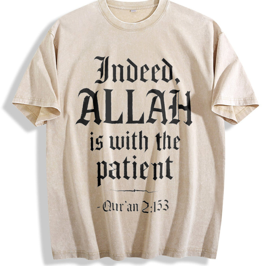 Qur’an 2:153 – Faith with Bold Patience Verse Christian vintage washed oversized T-shirt in Beige