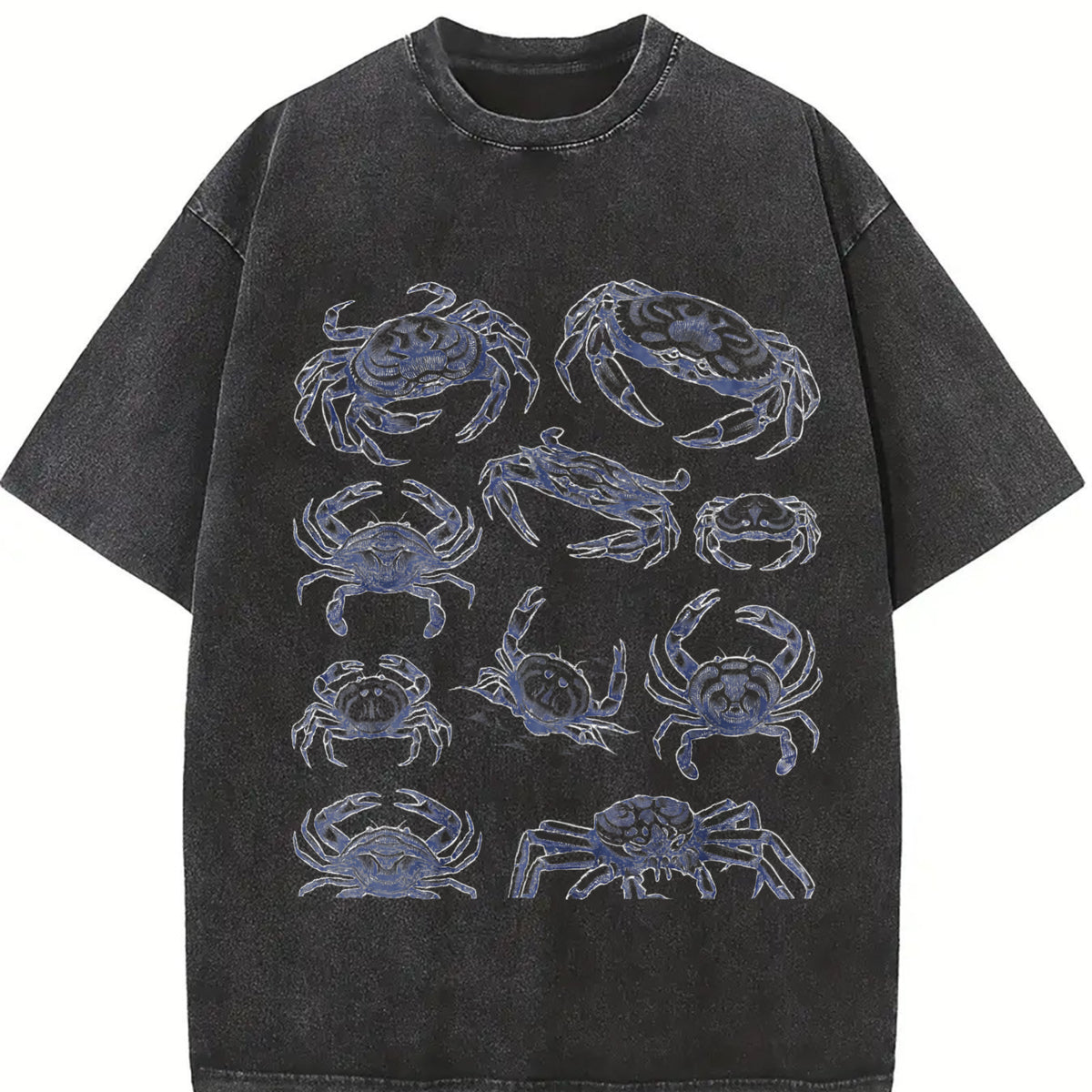 Crab 90s Tattoo Retro ® Y2k Beach Marine Vintage Washed T-Shirt in Black