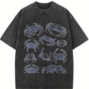Crab 90s Tattoo Retro ® Y2k Beach Marine Vintage Washed T-Shirt in Black