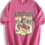 Las Vegas Rodeo Cowboy Sleeveless Tank Vintage Washed T-Shirt in Red