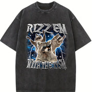 Rizz Em with the Tism Raccoon Vintage Washed T-Shirt in Black