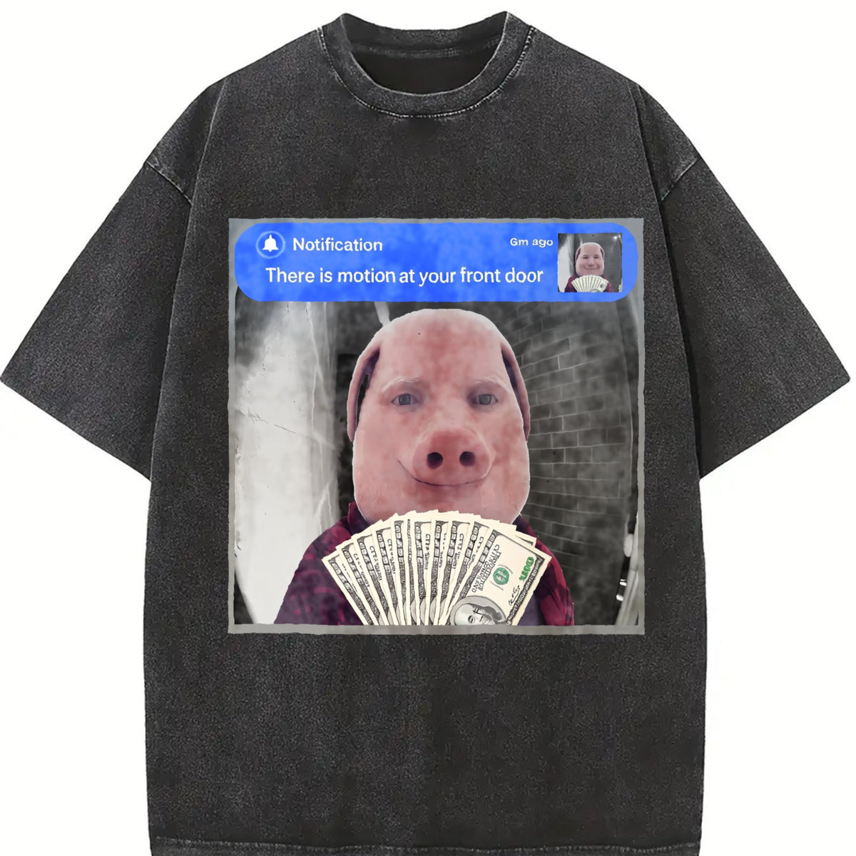 Premium There Is Motion at Your Front Door Joke John Pork Vintage Washed T-Shirt in Black