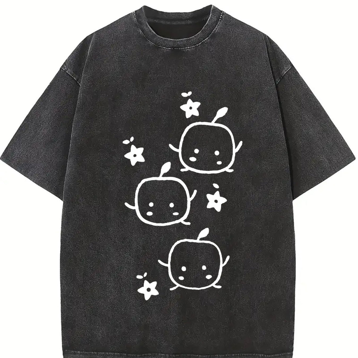 230gsm with Cute Anime-inspired Japanese Manga Vintage Washed T-Shirt in Black
