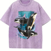 Orca Whale Retro Ocean Lover Vintage Washed T-Shirt in Purple