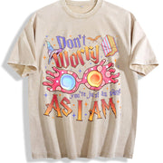 Magical Glasses Wizard Movie Vintage Washed T-Shirt in Beige