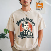 Hang in There Retro Vintage Washed T-Shirt in Beige