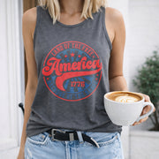 Land of the Free Because of the Brave Women's Color Cotton Tank Top in Gray