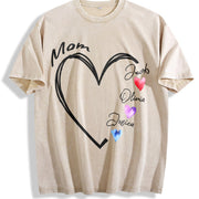 Custom Mom with Kids' Names Vintage Washed T-Shirt in Beige