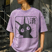 Cat Howl's Moving Castle Vintage Washed T-Shirt in Purple