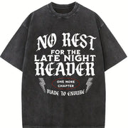 No Rest for the Late Night Reader Vintage Washed T-Shirt in Black