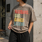 Gamer Dad Legend Husband Father's Day Vintage Washed T-Shirt in Brown