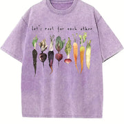 Letter and Various Radish Root 1pc Vintage Washed T-Shirt in Purple