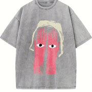 1pc Palm and Eye Vintage Washed T-Shirt in Gray