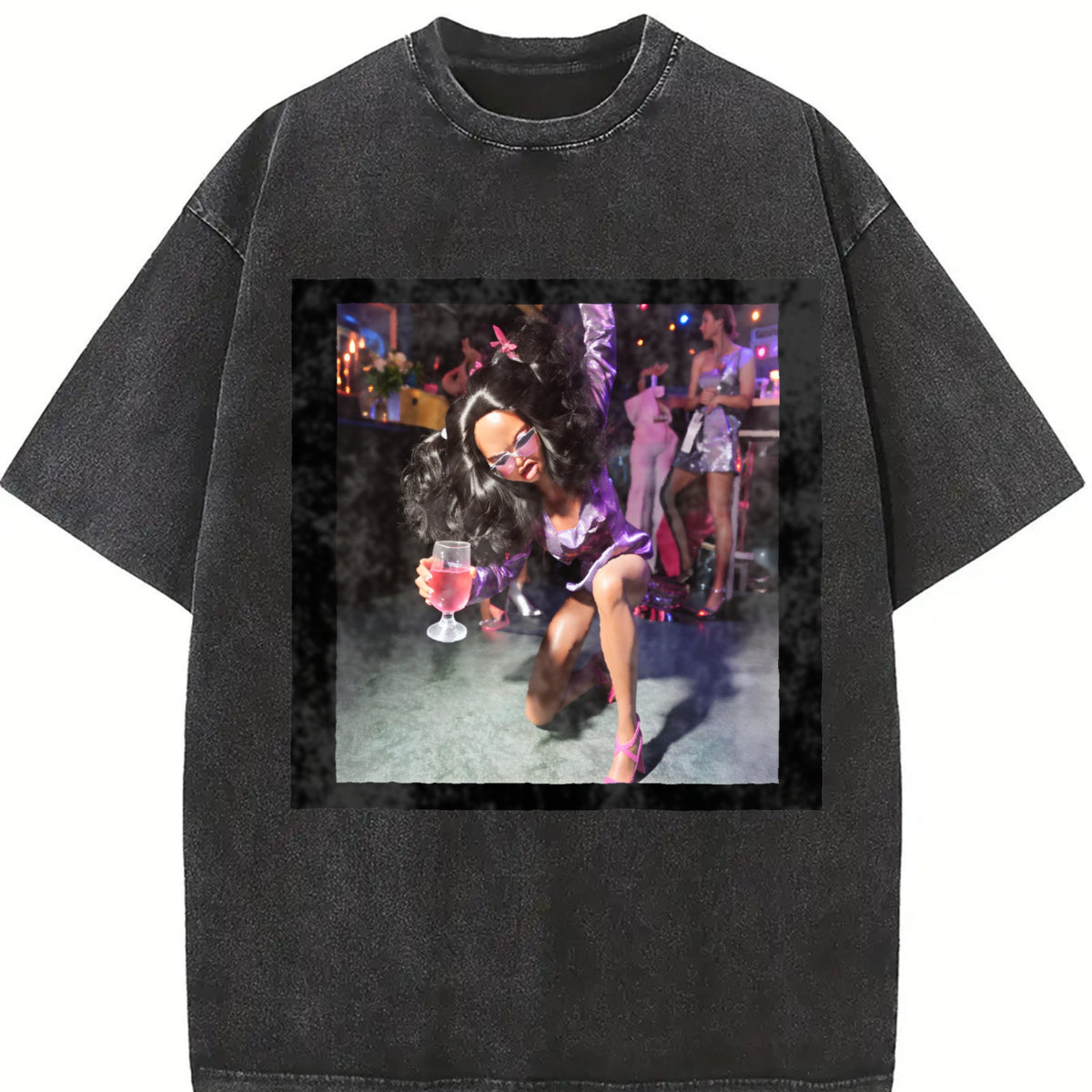 Party Doll on the Dance Floor Vintage Washed T-Shirt in Black