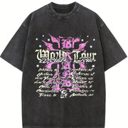 Easelby World Tour Black Grunge Vintage Washed T-Shirt in Black