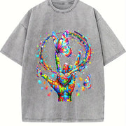 For the Urban Explorer & Grunge Vibes: Rainbow Hand Rock Vintage Washed T-Shirt in Gray