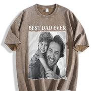Custom Photo Dad Personalised Dad Vintage Washed T-Shirt in Brown