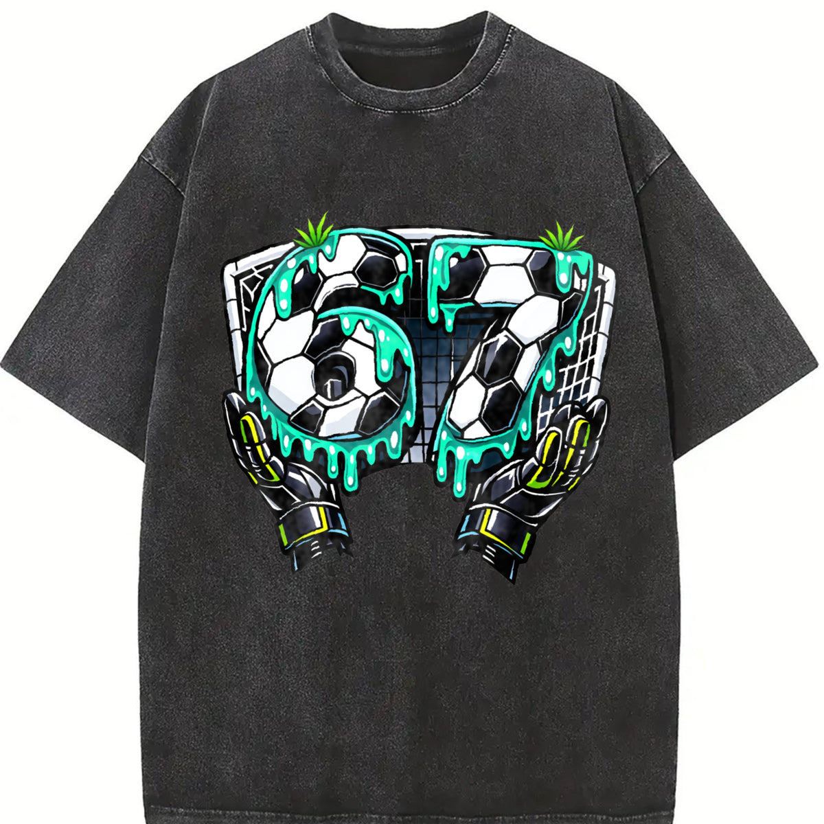 67 Soccer Vintage Washed T-Shirt in Black