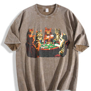 Poker Cats vintage washed oversized T-shirt in Brown