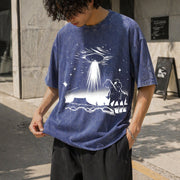 Cowboy UFO Western Lover Vintage Washed T-Shirt in Blue
