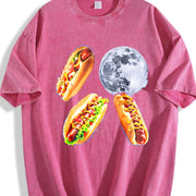 Hot Dog Moon 90s Retro Food Moon Vintage Washed T-Shirt in Red