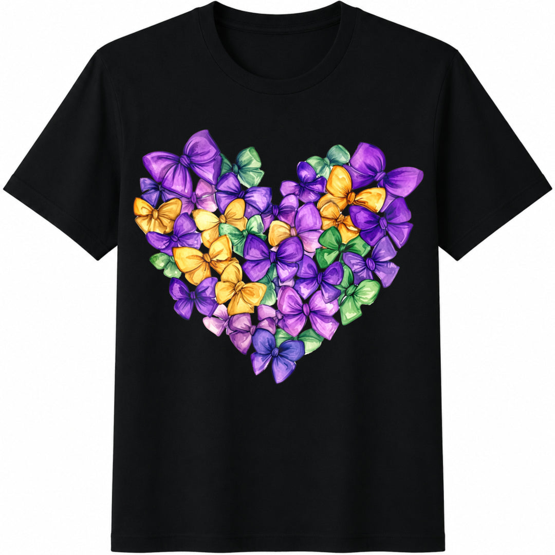 Mardi Gras Heart Brushstroke Heart for Mardi Gras Fat Cotton T-Shirt in Black