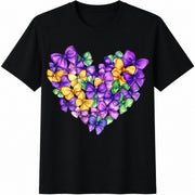 Mardi Gras Heart Brushstroke Heart for Mardi Gras Fat Cotton T-Shirt in Black