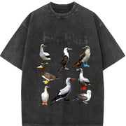Boobies 90s Bird Retro Y2K Birdwatching Vintage Washed T-Shirt in Black