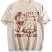 Retro Sarcastic Cat 90s Vintage Washed T-Shirt in Beige