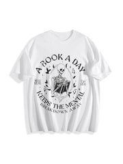 A Book a Day Keep the Mental Breakdown Away Cotton T-Shirt in White