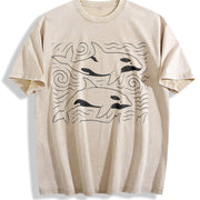 Orcas ® Ocean 90s Retro Sea Animals Vintage Washed T-Shirt in Beige