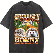 Seriously Horny Offensive Retro Bootleg Vintage Washed T-Shirt in Black