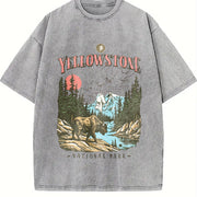 Yellowstone National Park Vintage Washed T-Shirt in Gray