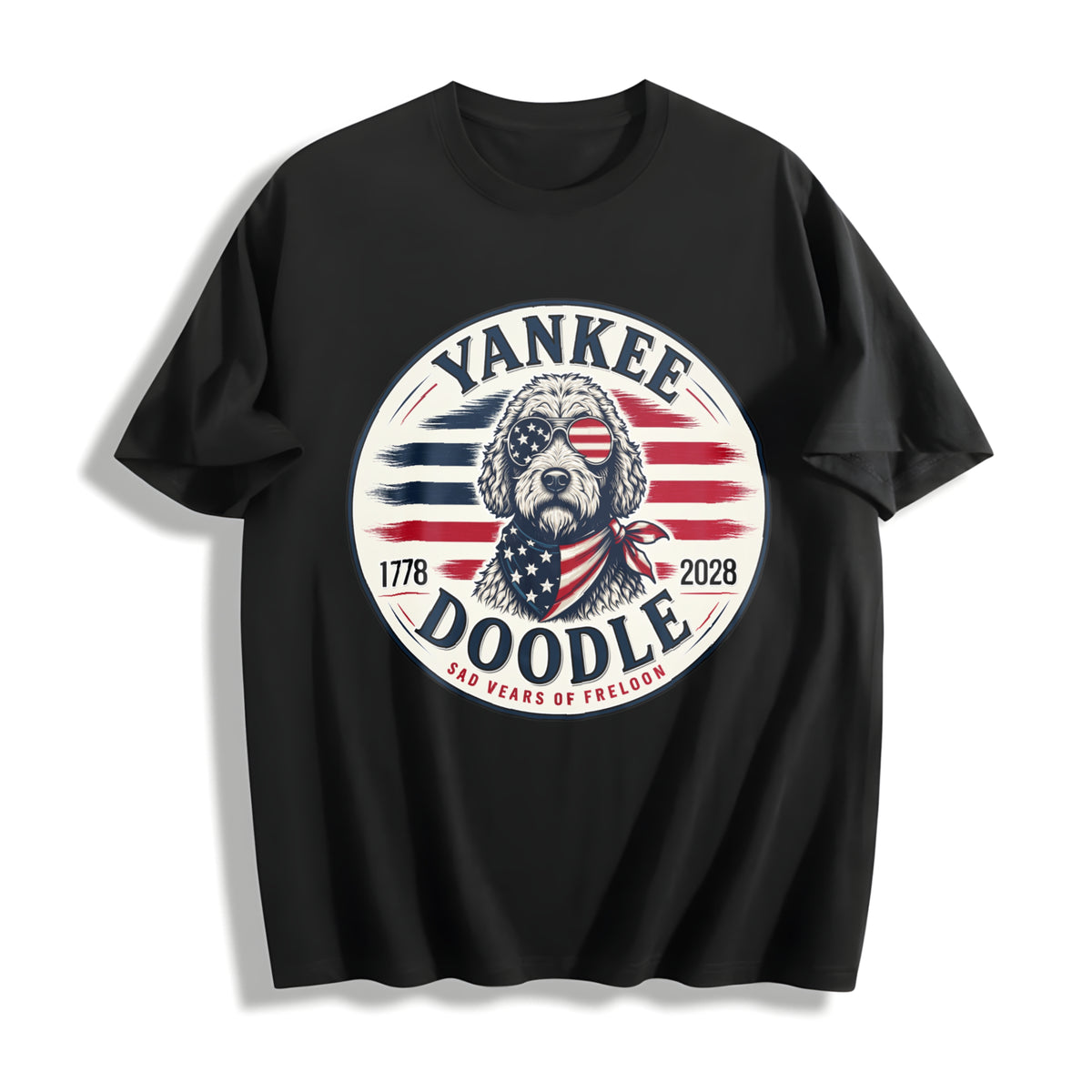 Patriotic Goldendoodle Cotton T-Shirt in Black