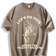 Let's Do this Before Anxiety Kicks In Rabbit vintage washed oversized T-shirt in Brown