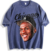 MJ Baseball Days 90's Style Retro vintage washed oversized T-shirt in Blue