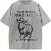 Retro Smart Fella Capybara 90s Vintage Washed T-Shirt in Gray
