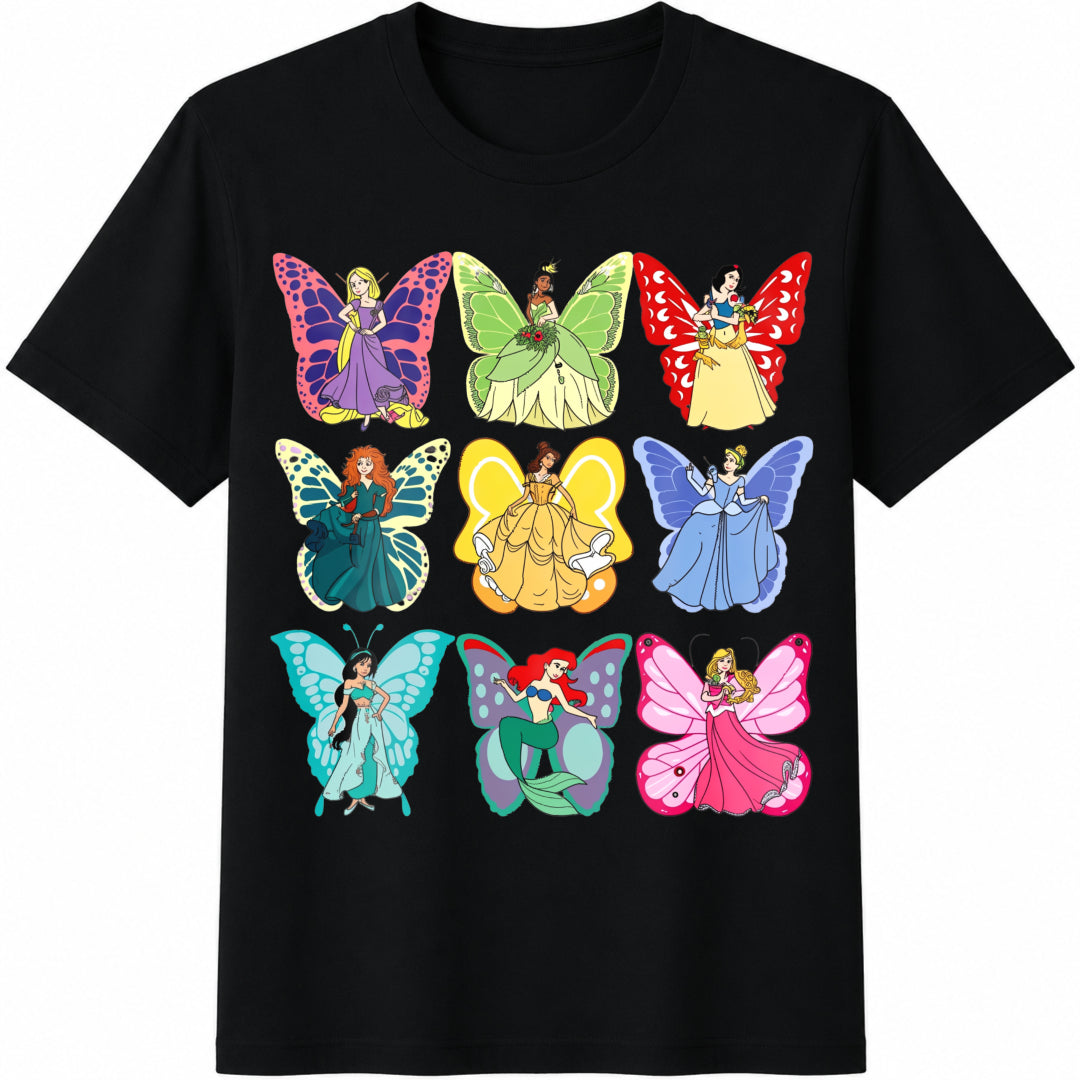 Cute Disney Princess Butterfly Cotton T-Shirt in Black