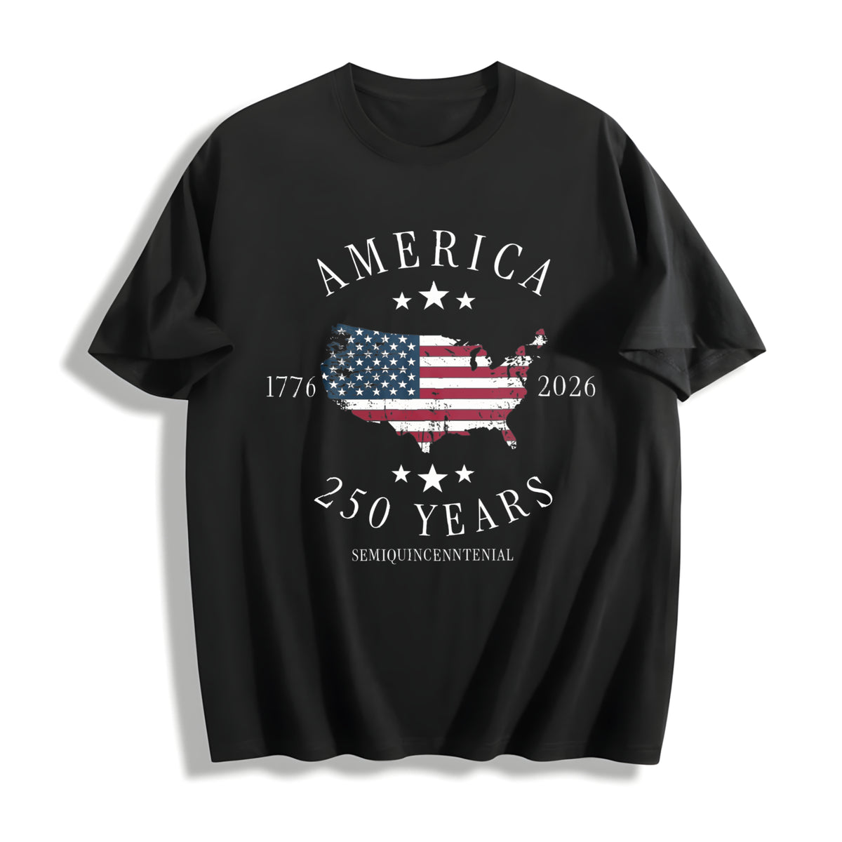 America 250th Anniversary Cotton T-Shirt in Black