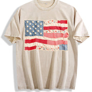 Retro American Flag Vintage Washed T-Shirt in Beige
