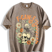 F-Caw-F Raven Floral Skull vintage washed oversized T-shirt in Brown