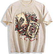 Grunge Vibe for Urban Explorers: Ace of Spades & King Of Vintage Washed T-Shirt in Beige