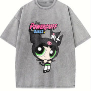 NASA Co-branded the Powerpuff Sanrio Kuromi My Melody Pure Vintage Washed T-Shirt in Gray