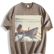 Woman with a Laptop in the Ocean Vintage Washed T-Shirt in Brown