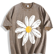 Daisy Retro Floral Cute vintage washed oversized T-shirt in Brown