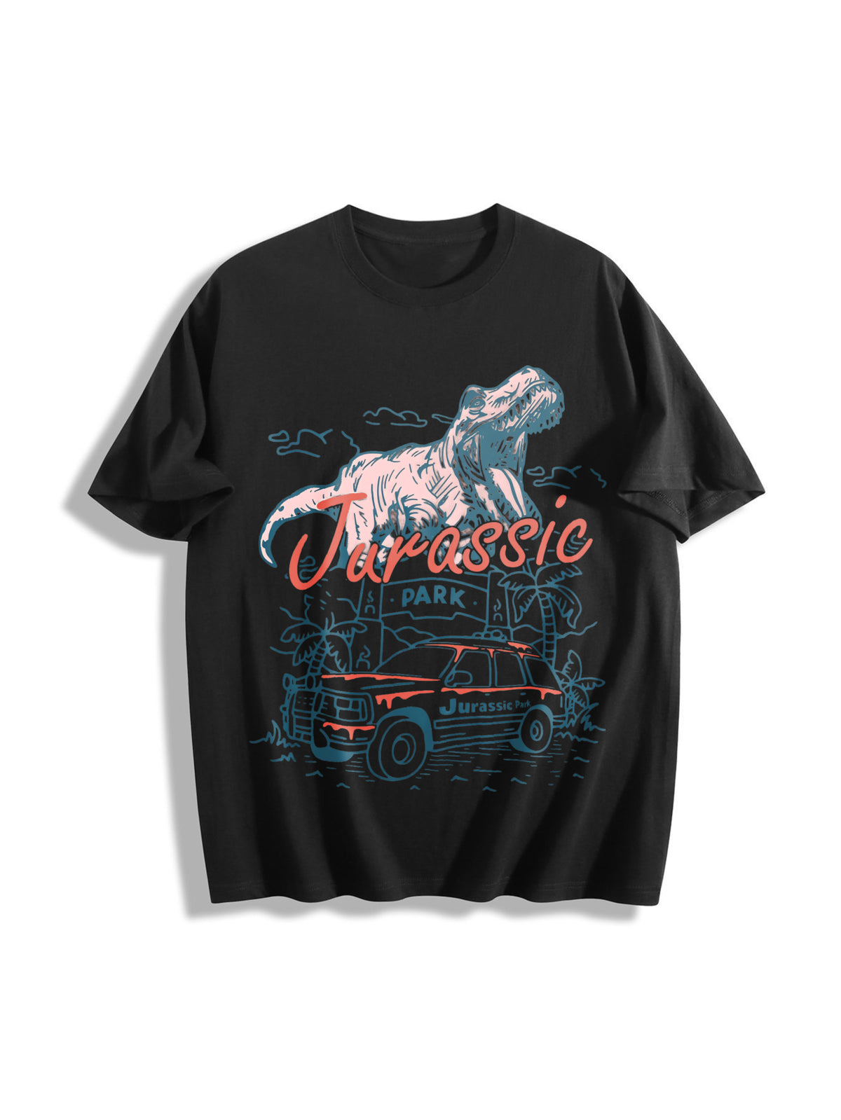 Jurassic Park Logo Dinosaur T-rex Cotton T-Shirt in Black