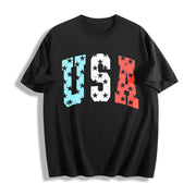 USA Stars 4th of July Cotton T-Shirt in Black