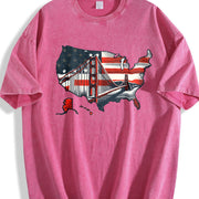 USA Map Flag Bridge Vintage Washed T-Shirt in Red